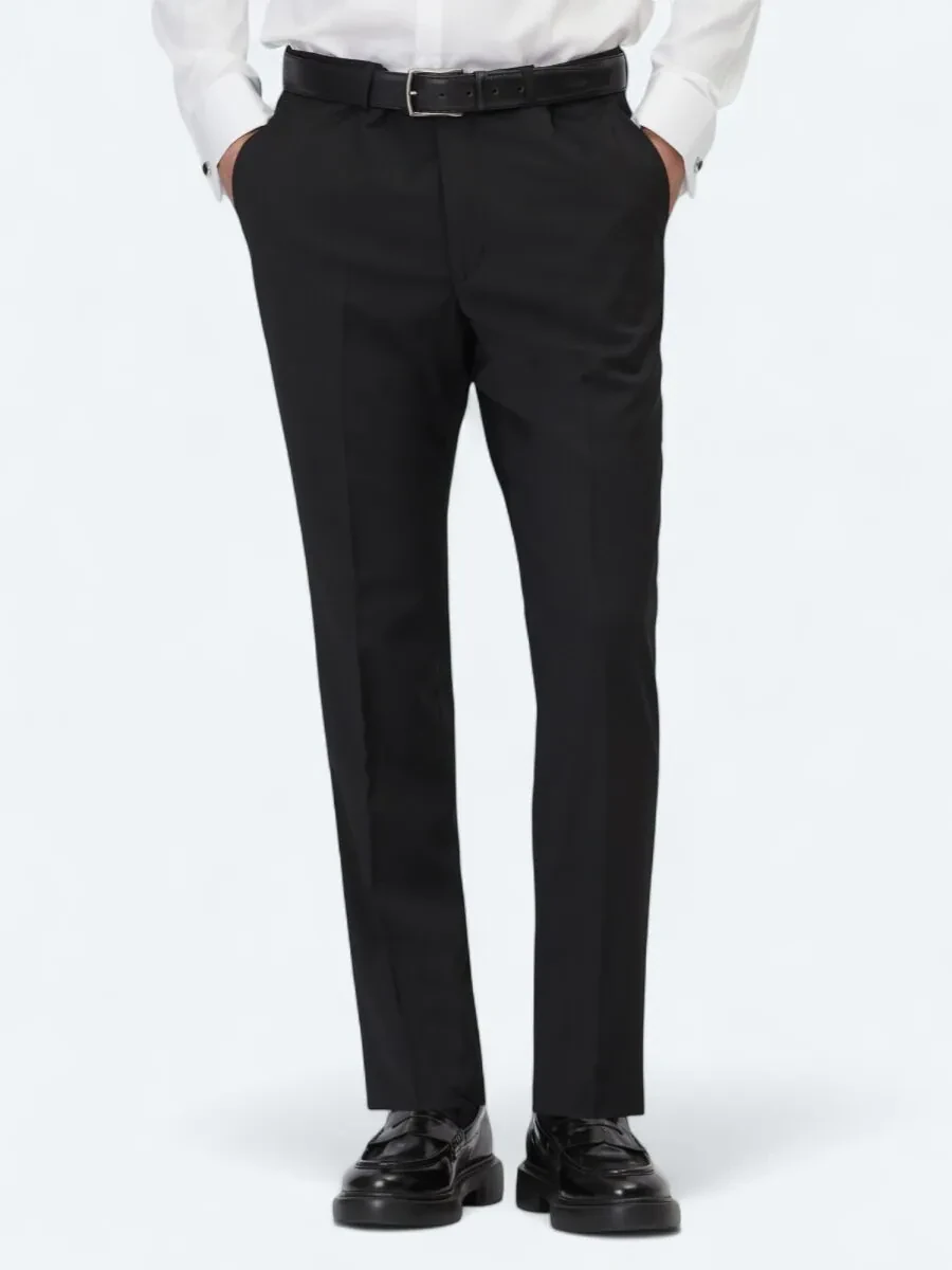 Black Weaving Fitted Fit Classical Wool Blended Trousers - 2