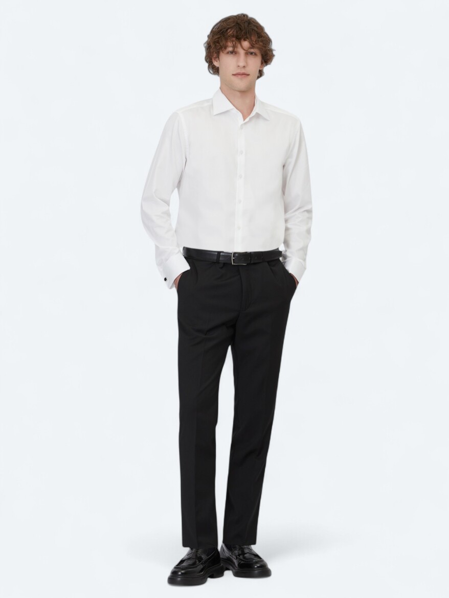 Black Weaving Fitted Fit Classical Wool Blended Trousers - 1