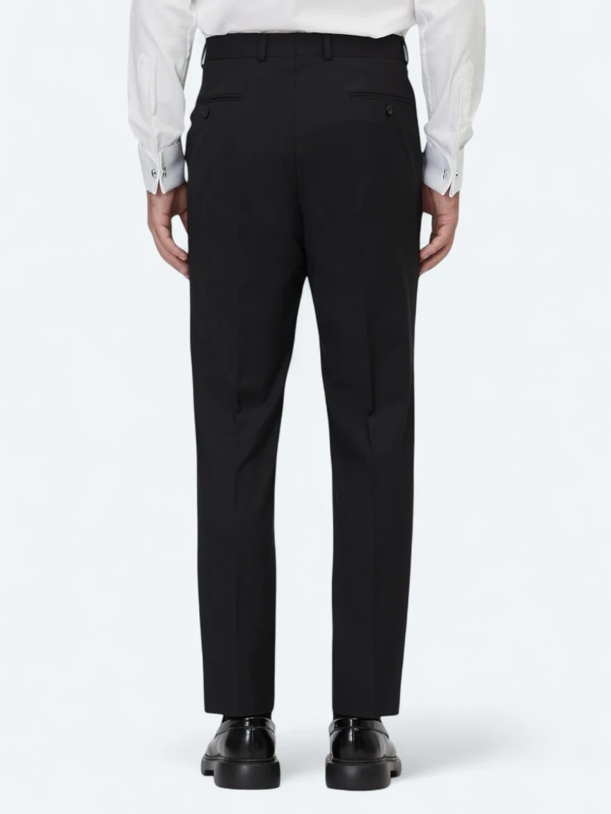 Black Weaving Fitted Fit Classical Wool Blended Trousers - 4