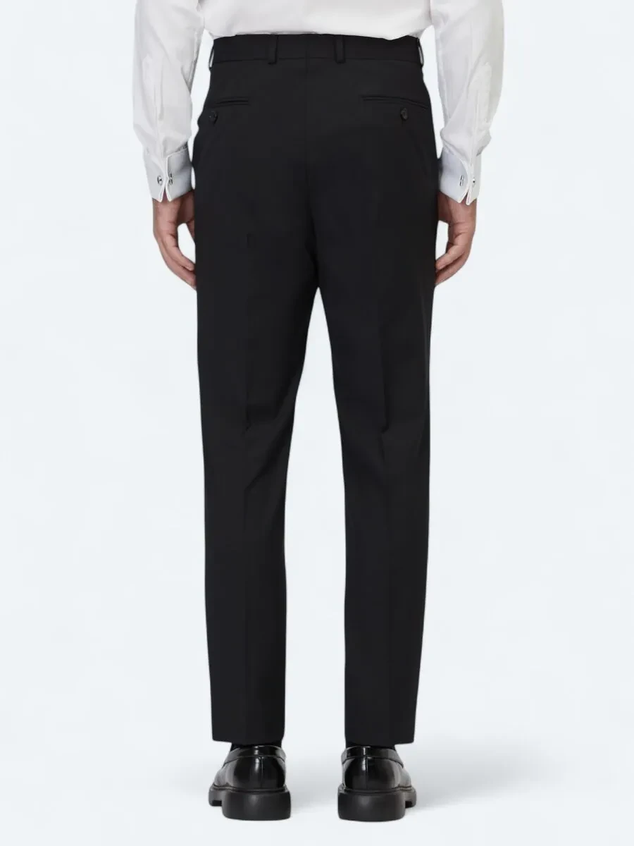 Black Weaving Fitted Fit Classical Wool Blended Trousers - 4