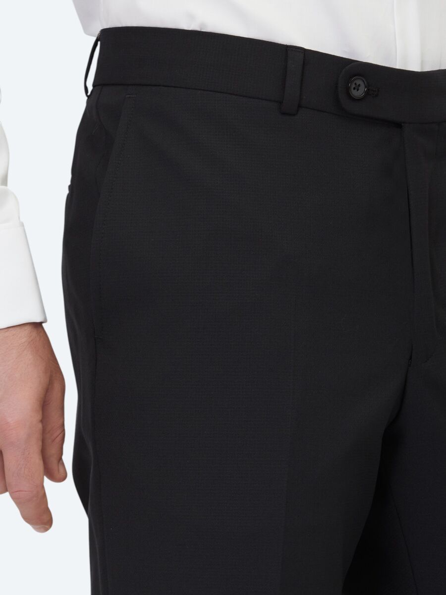 Black Weaving Fitted Fit Classical Wool Blended Trousers - 3