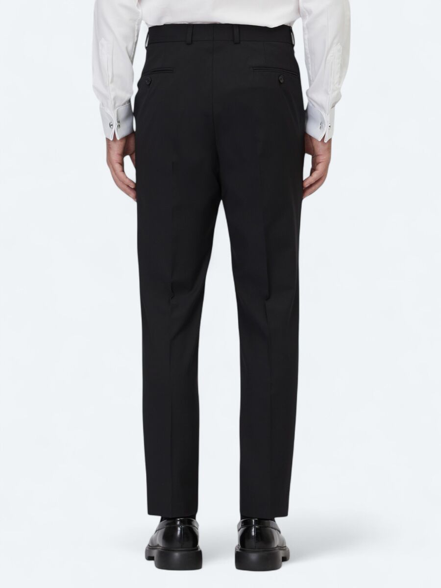 Black Weaving Fitted Fit Classical Wool Blended Trousers - 4