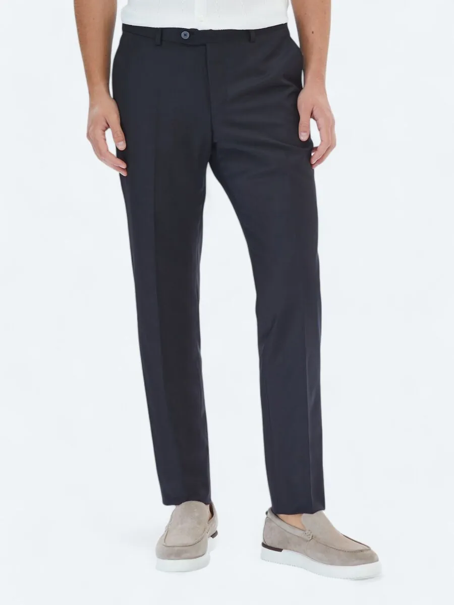 Black Weaving Fitted Fit Classical Wool Blended Trousers - 1