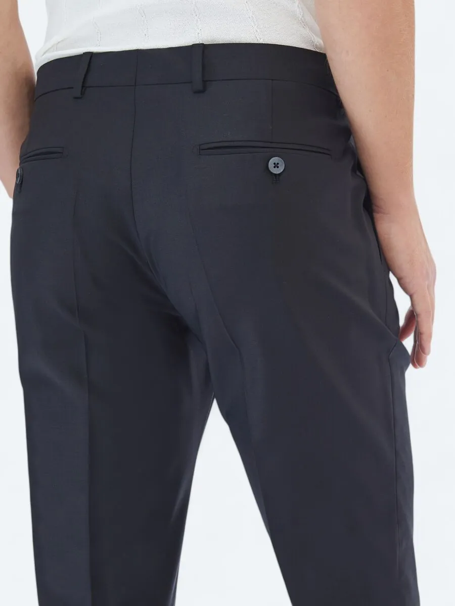 Black Weaving Fitted Fit Classical Wool Blended Trousers - 4