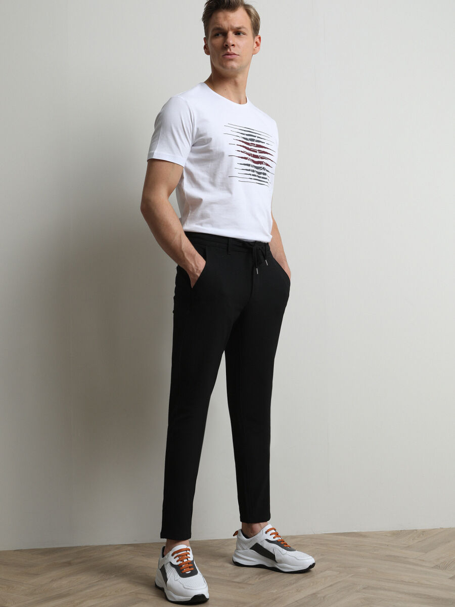 Black Weaving Fitted Fit Smart Casual Trousers - 1