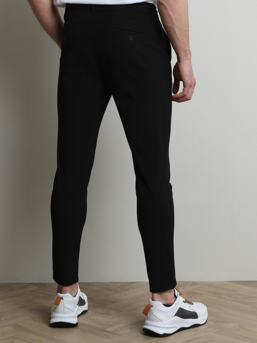 Black Weaving Fitted Fit Smart Casual Trousers - 3