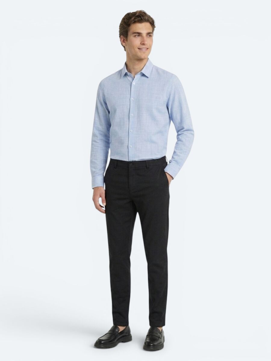 Black Weaving Jogging Fit Casual 100% Linen Trousers - 1