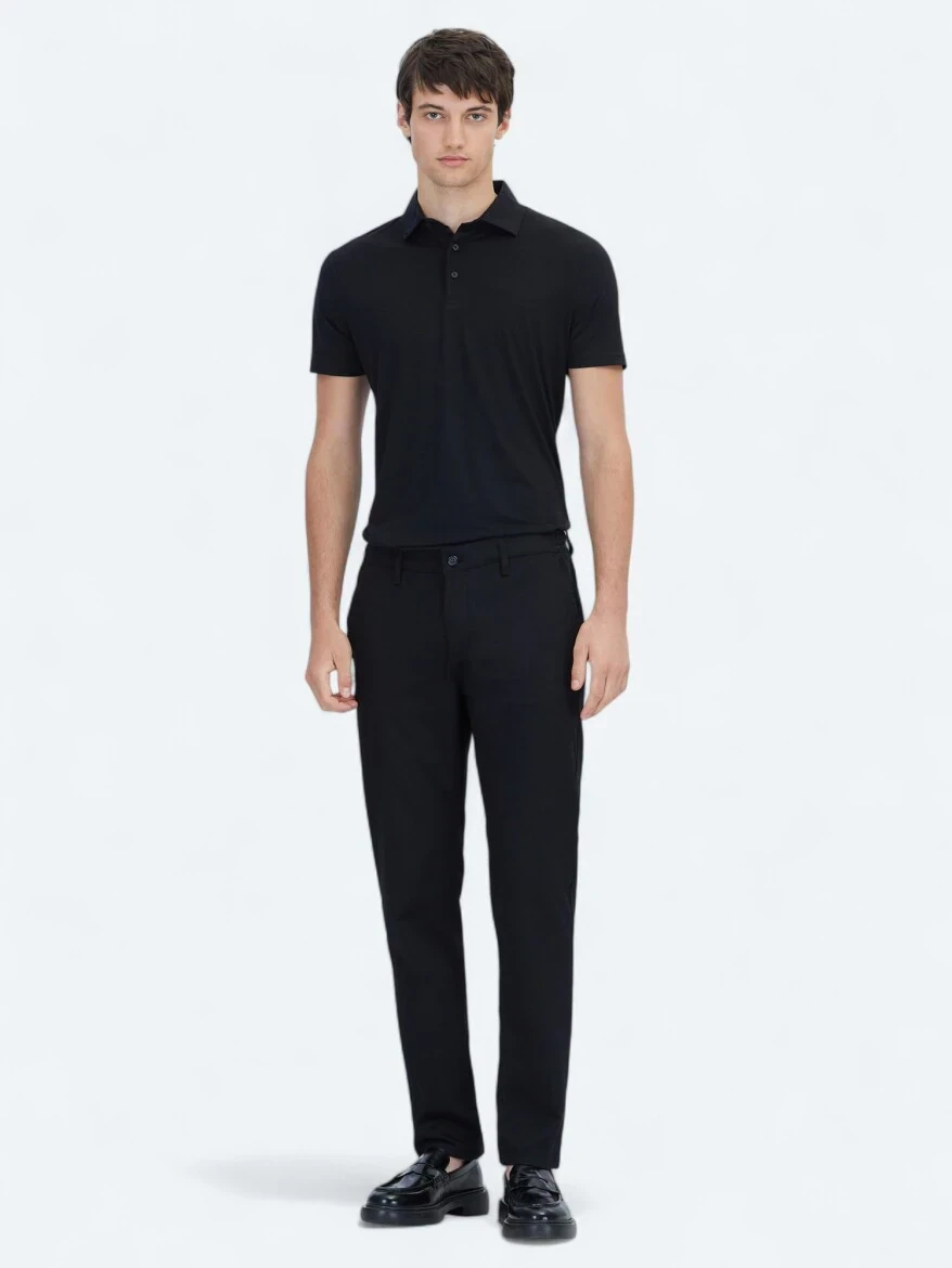 Black Weaving Jogging Fit Casual Cotton Blended Trousers - 1