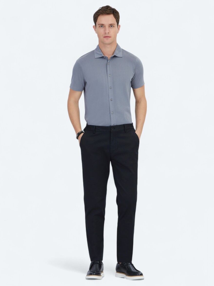 Black Weaving Jogging Fit Casual Cotton Blended Trousers - KİP