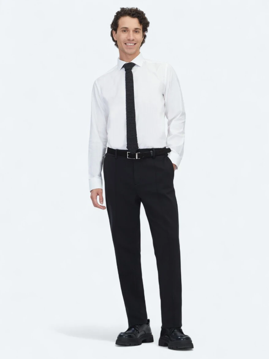 Black Weaving Jogging Fit Casual Cotton Blended Trousers - KİP