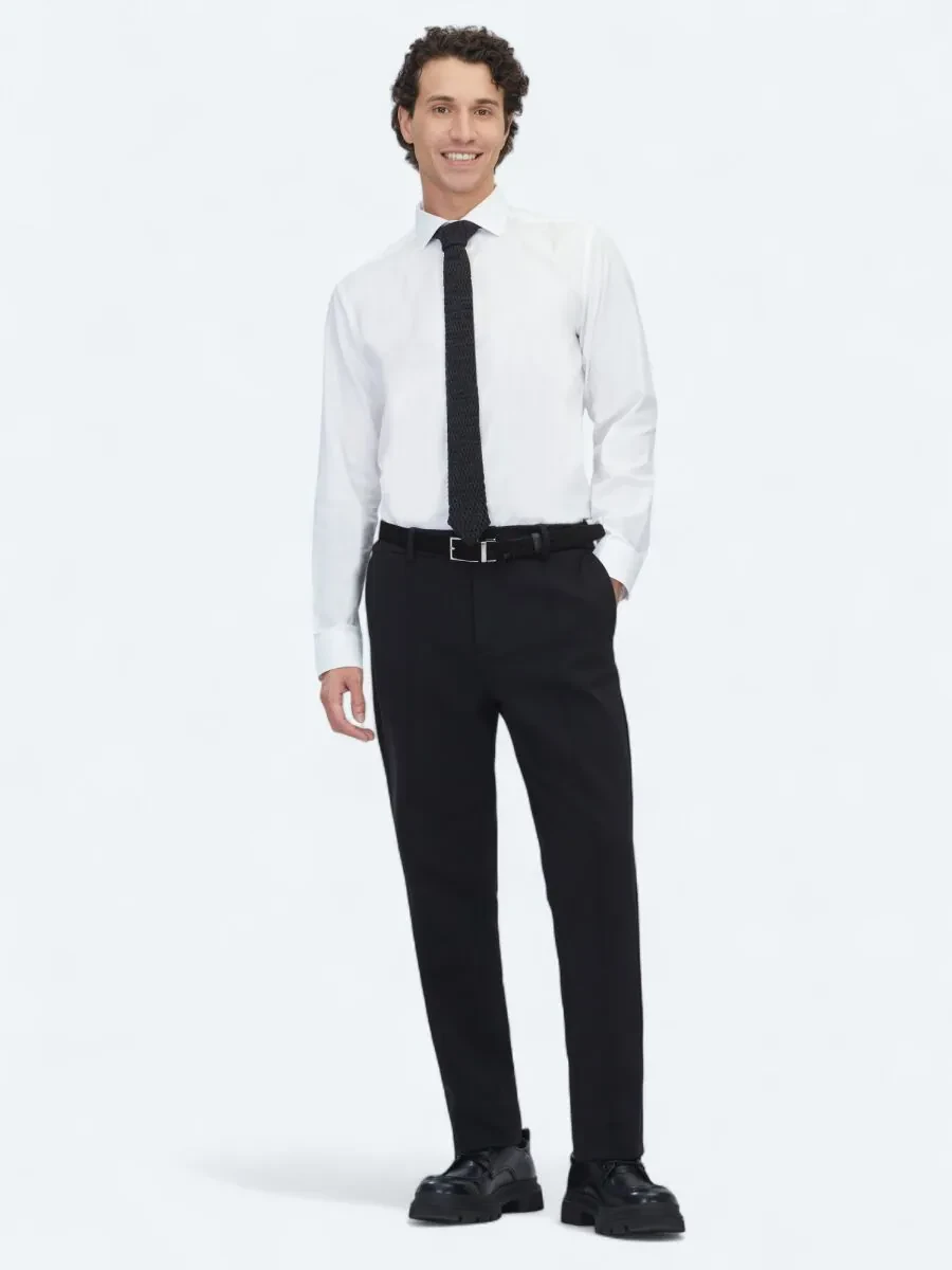 Black Weaving Jogging Fit Casual Cotton Blended Trousers - 1