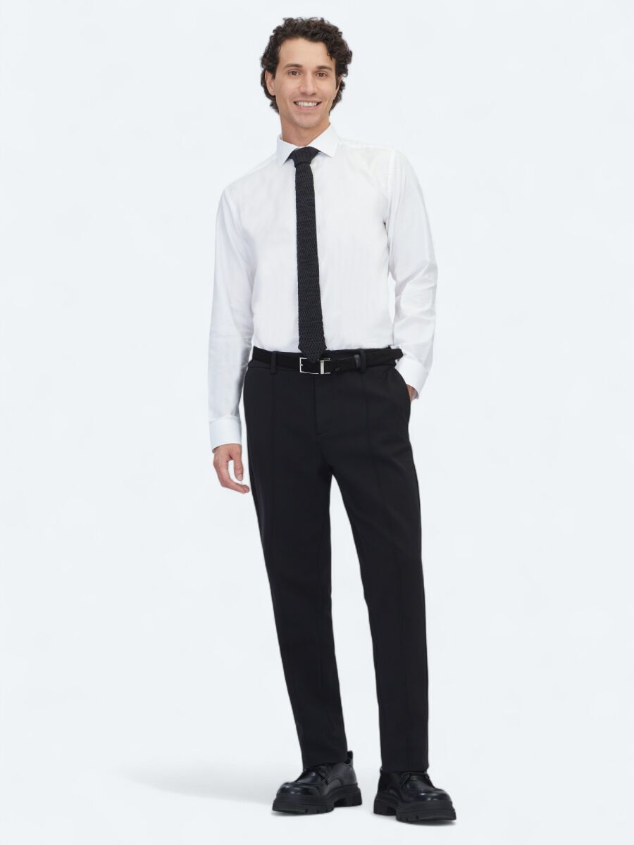 Black Weaving Jogging Fit Casual Cotton Blended Trousers - 1