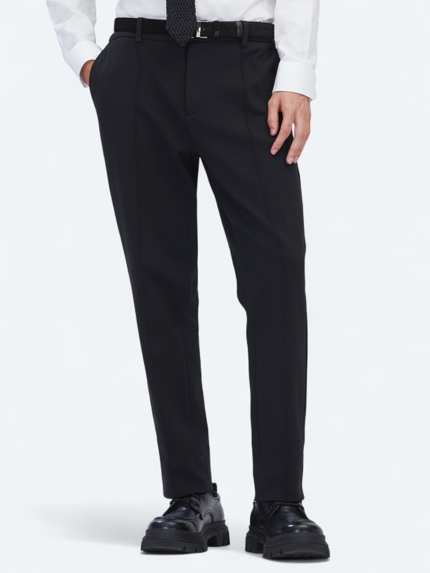 Black Weaving Jogging Fit Casual Cotton Blended Trousers - KİP