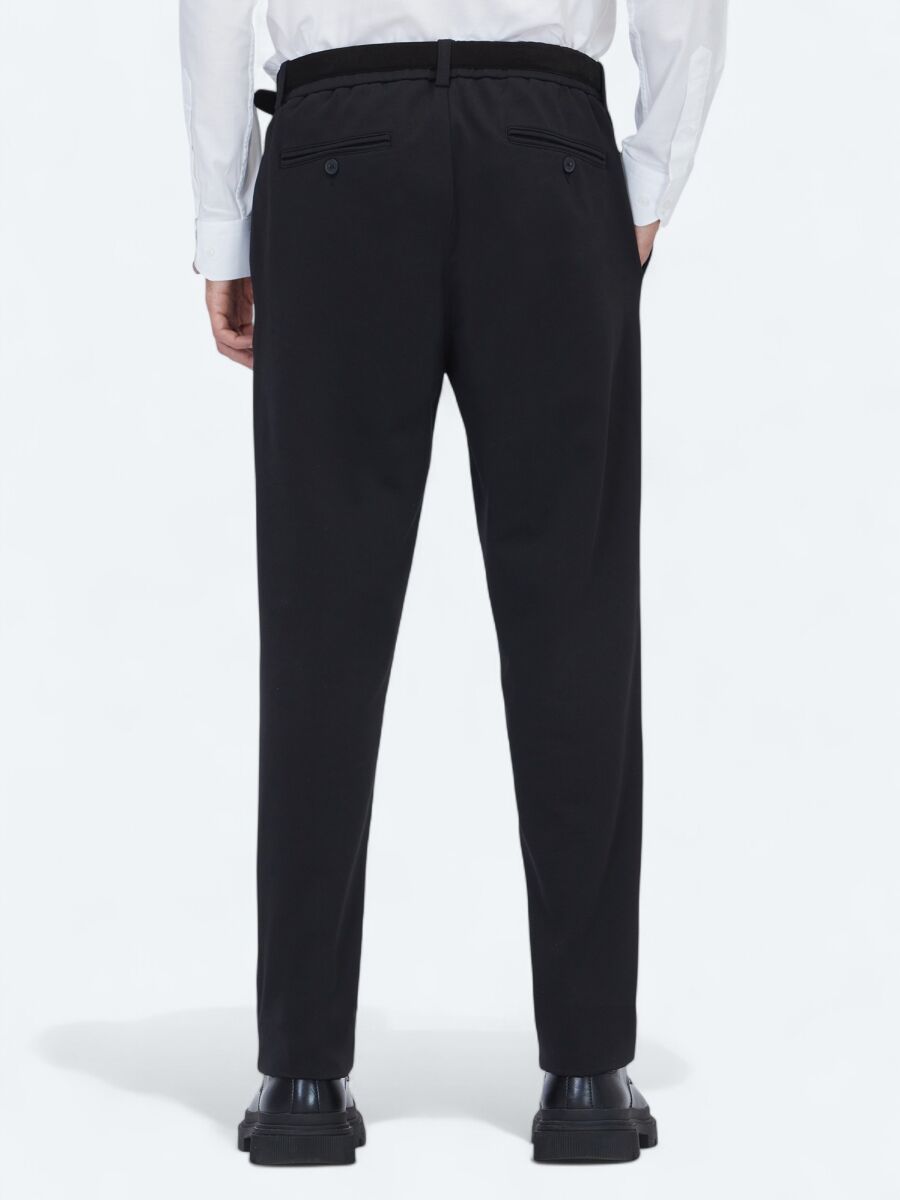 Black Weaving Jogging Fit Casual Cotton Blended Trousers - 4