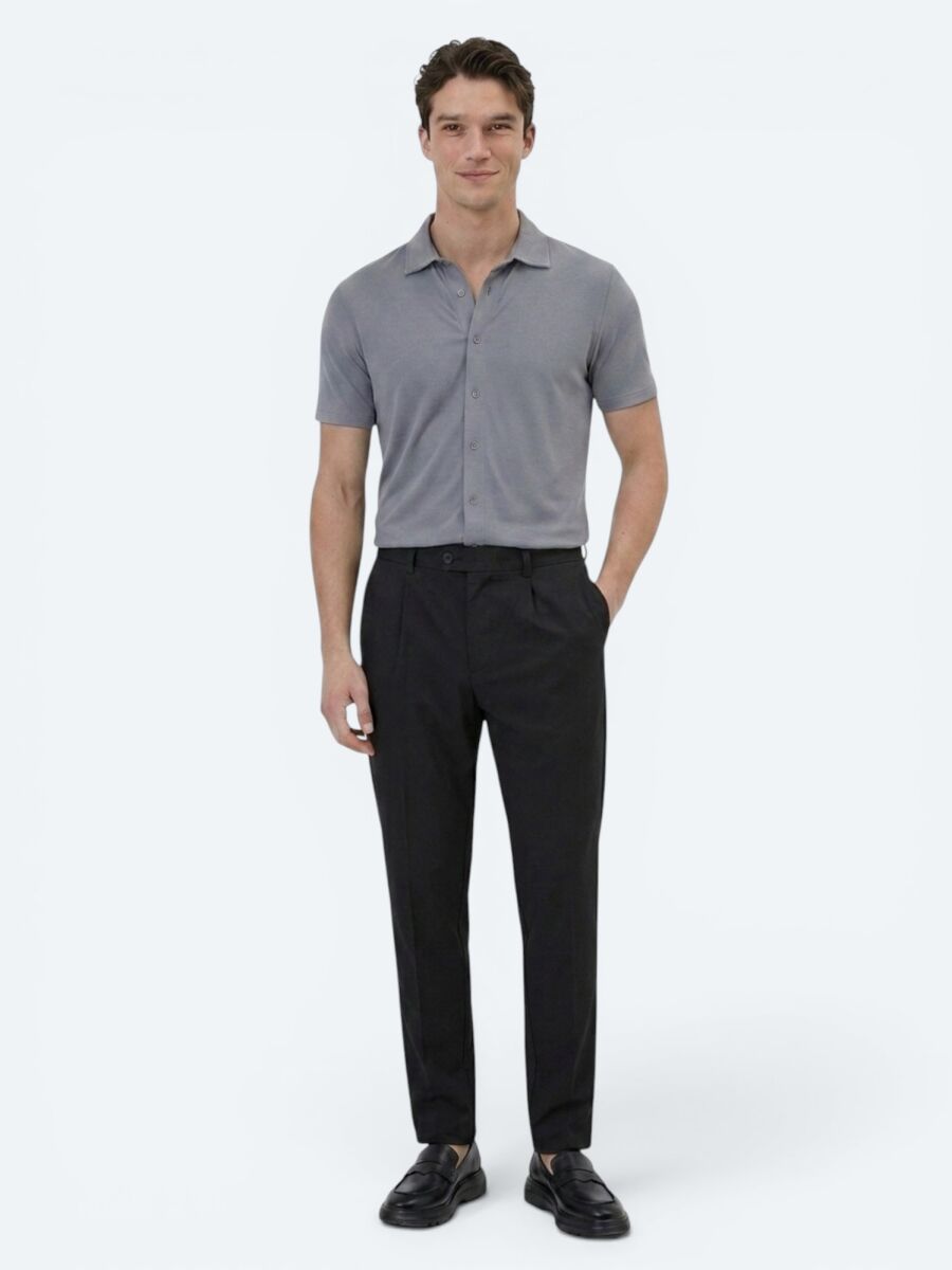 Black Weaving Jogging Fit Casual Cotton Blended Trousers - 1