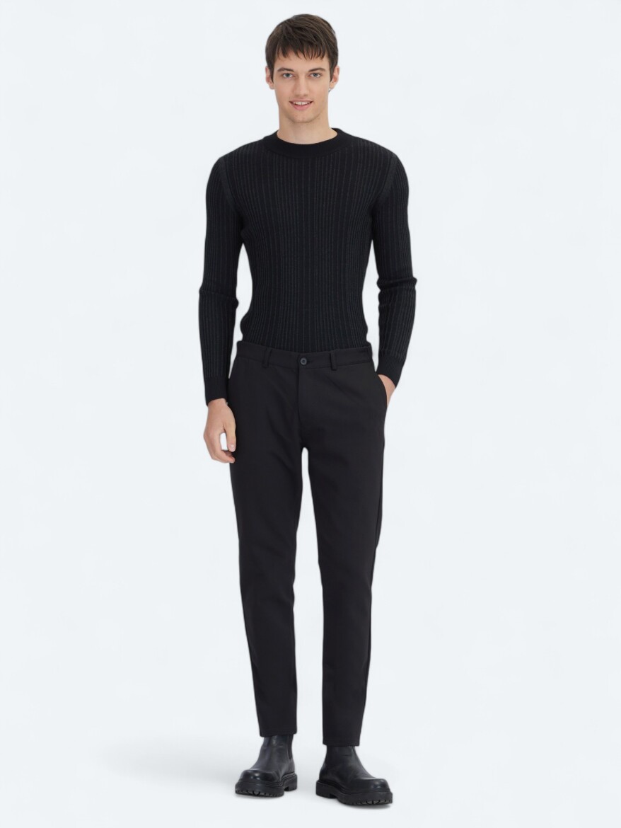 Black Technical Casual Cotton Blended Trousers - 1