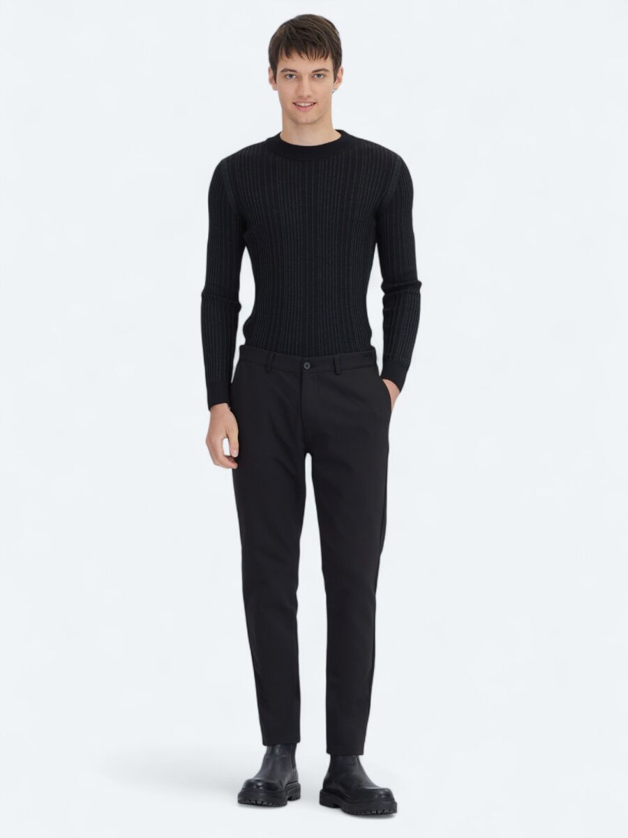 Black Technical Casual Cotton Blended Trousers - 1