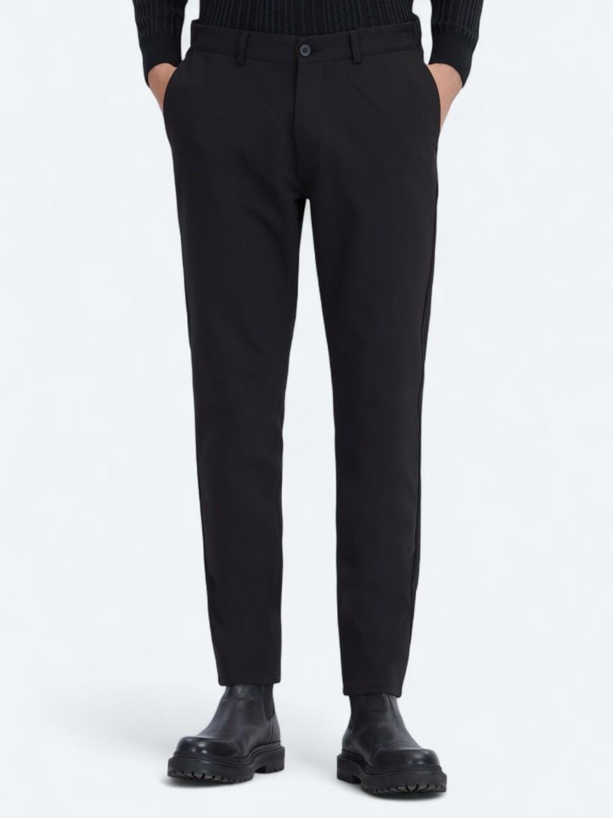 Black Technical Casual Cotton Blended Trousers - 2