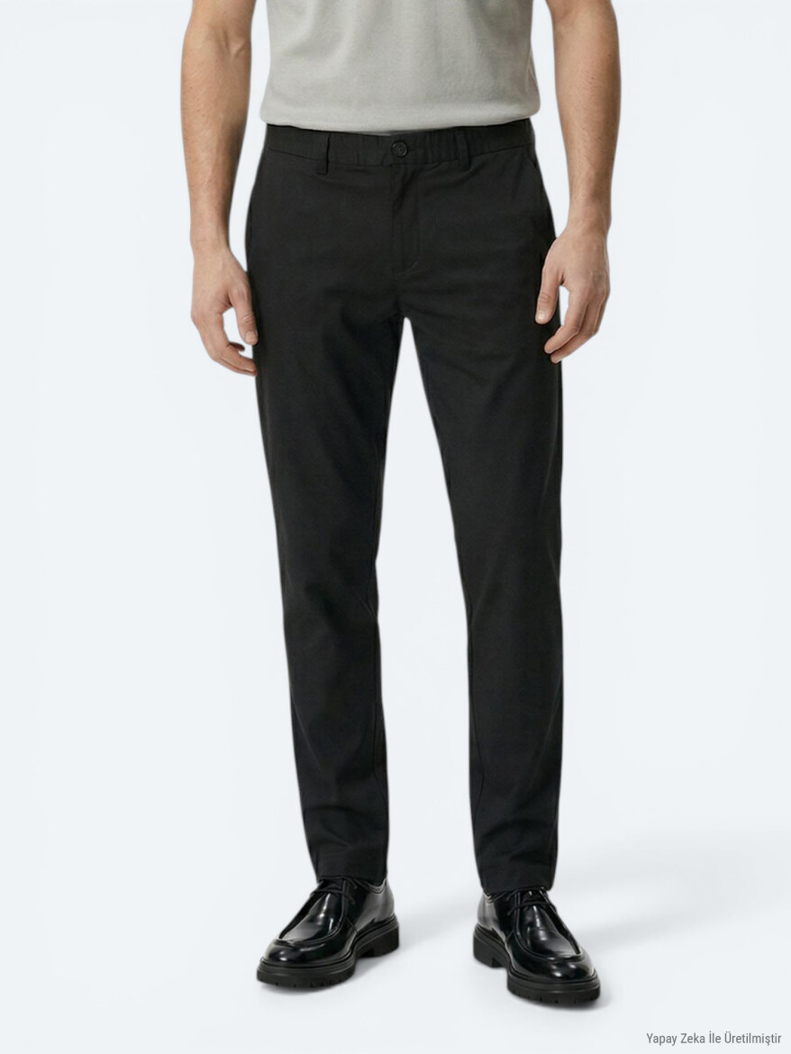 Black Weaving Jogging Fit Casual Cotton Blended Trousers - 2