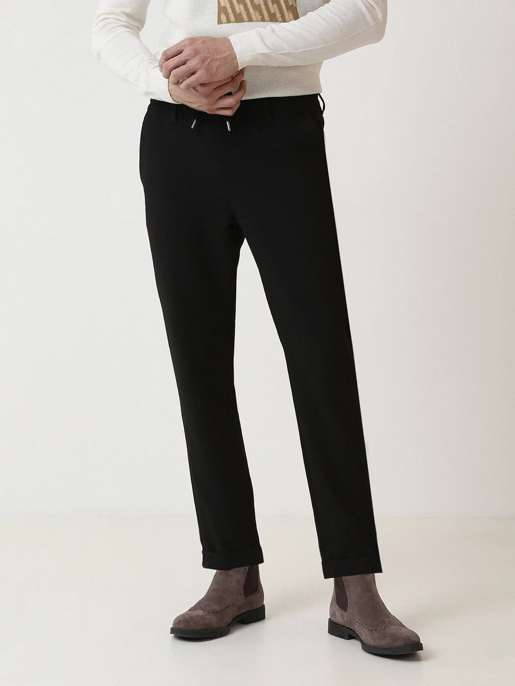 Black Weaving Jogging Fit Casual Trousers - 1