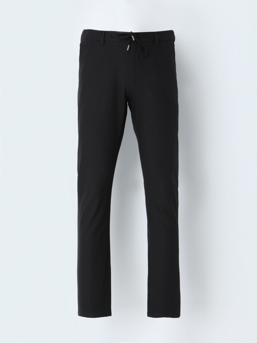 Black Weaving Jogging Fit Casual Trousers - 1