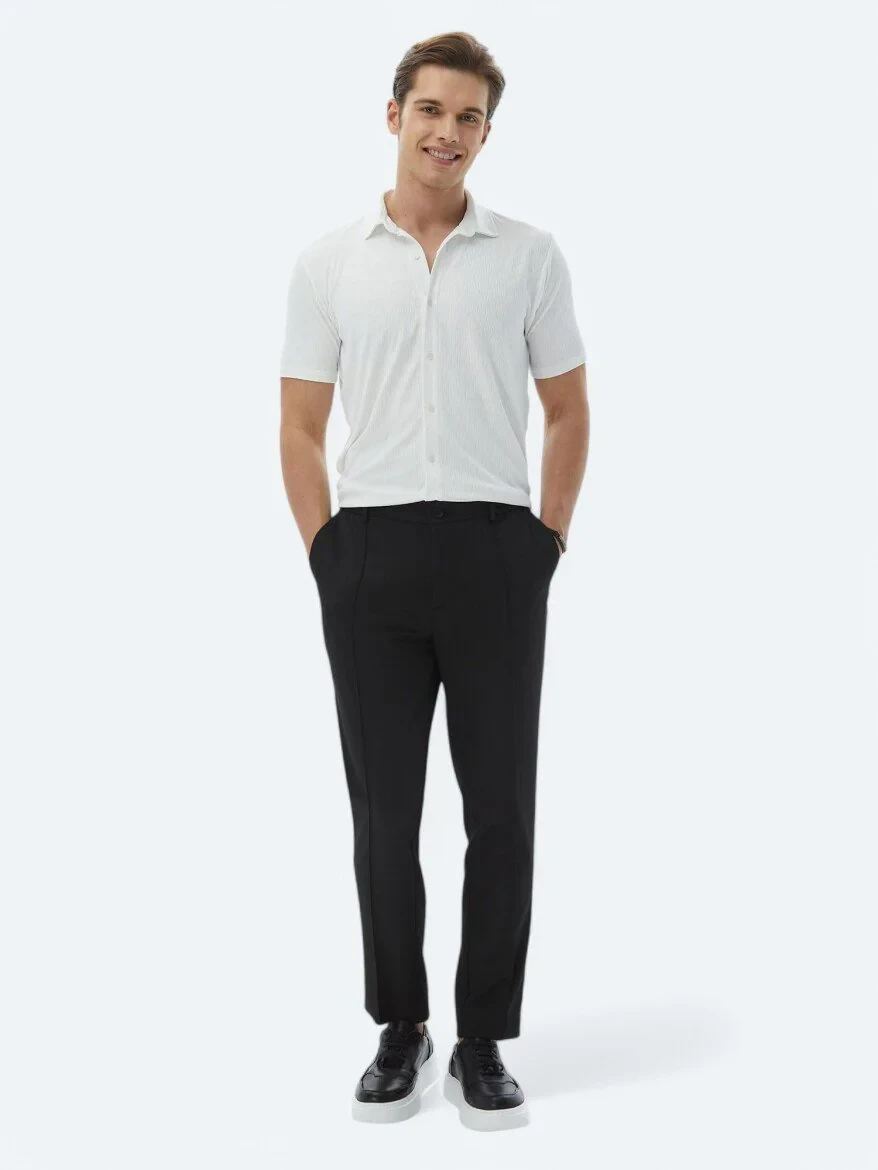 Black Weaving Jogging Fit Casual Trousers - 1