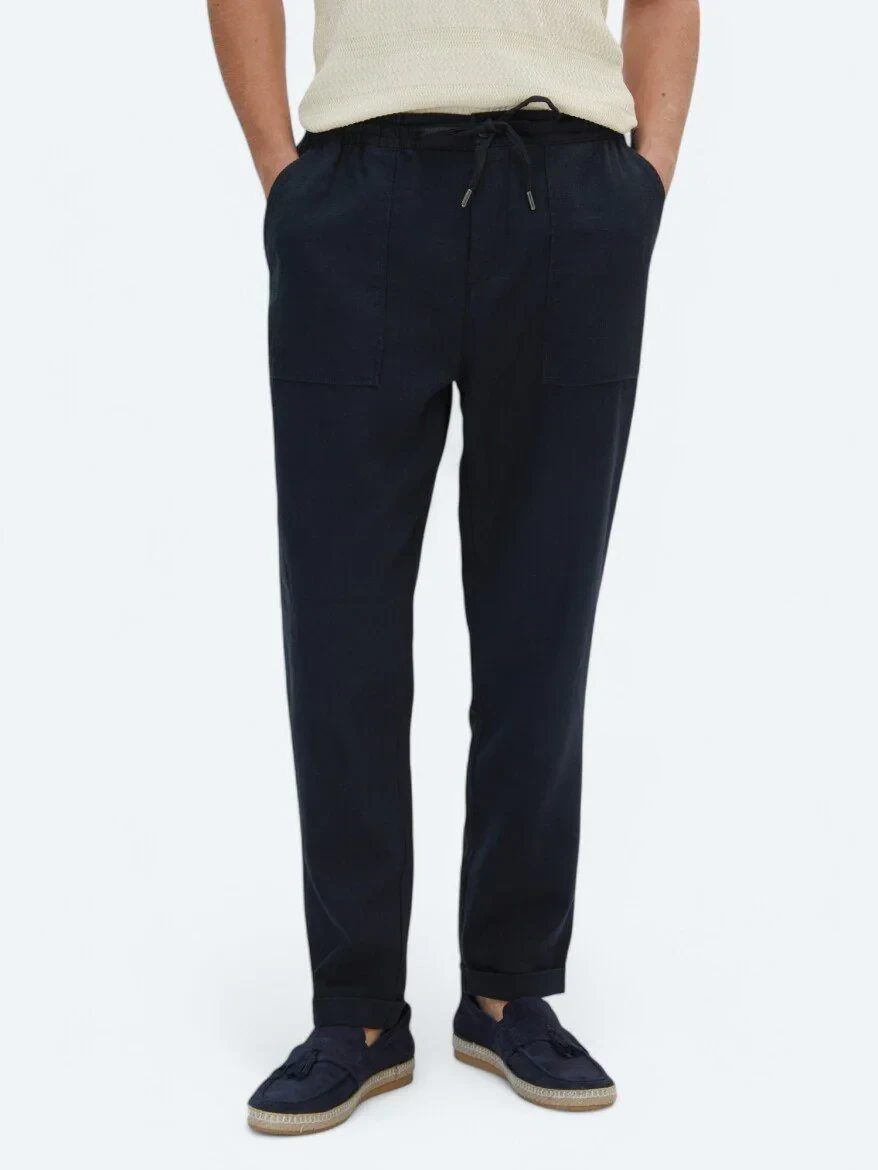 Black Weaving Jogging Fit Casual Trousers - 2