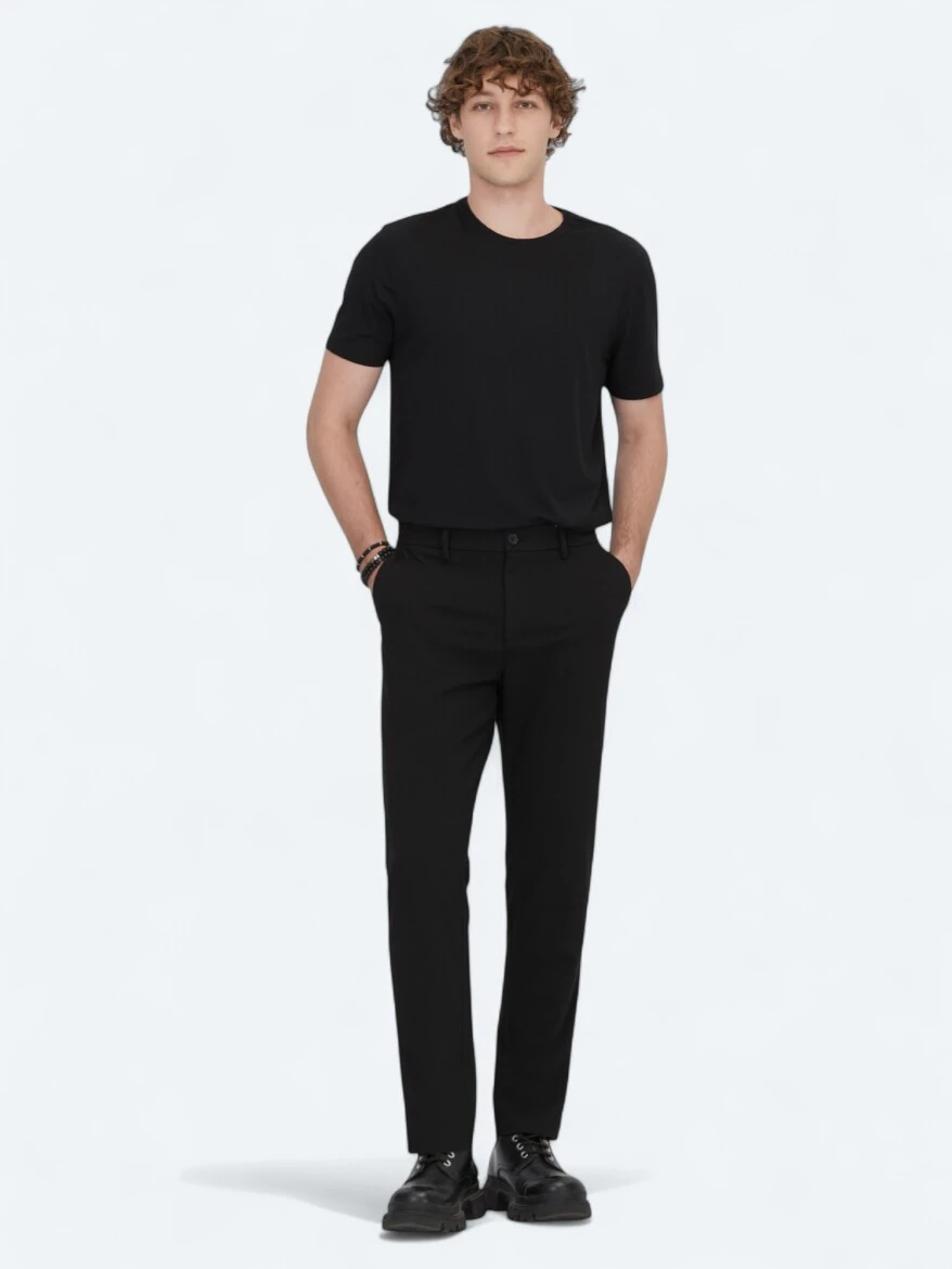 Black Weaving Jogging Fit Casual Trousers - KİP