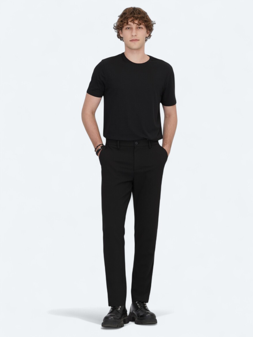 Black Weaving Jogging Fit Casual Trousers 
