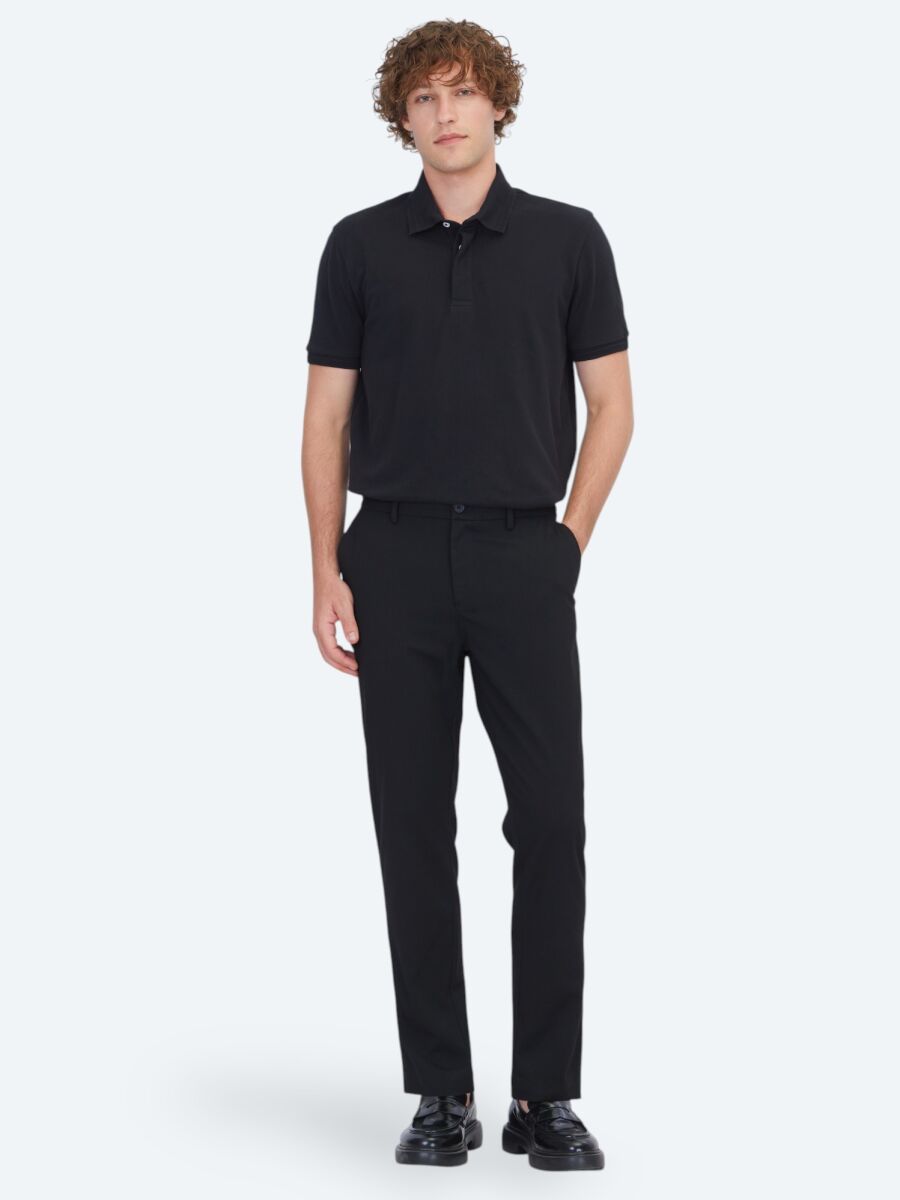 Black Weaving Jogging Fit Casual Trousers - 1