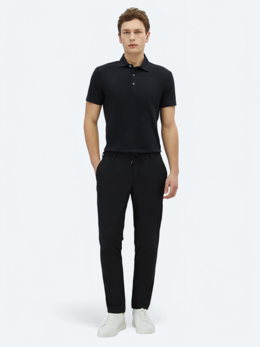 Black Weaving Jogging Fit Casual Trousers - 1