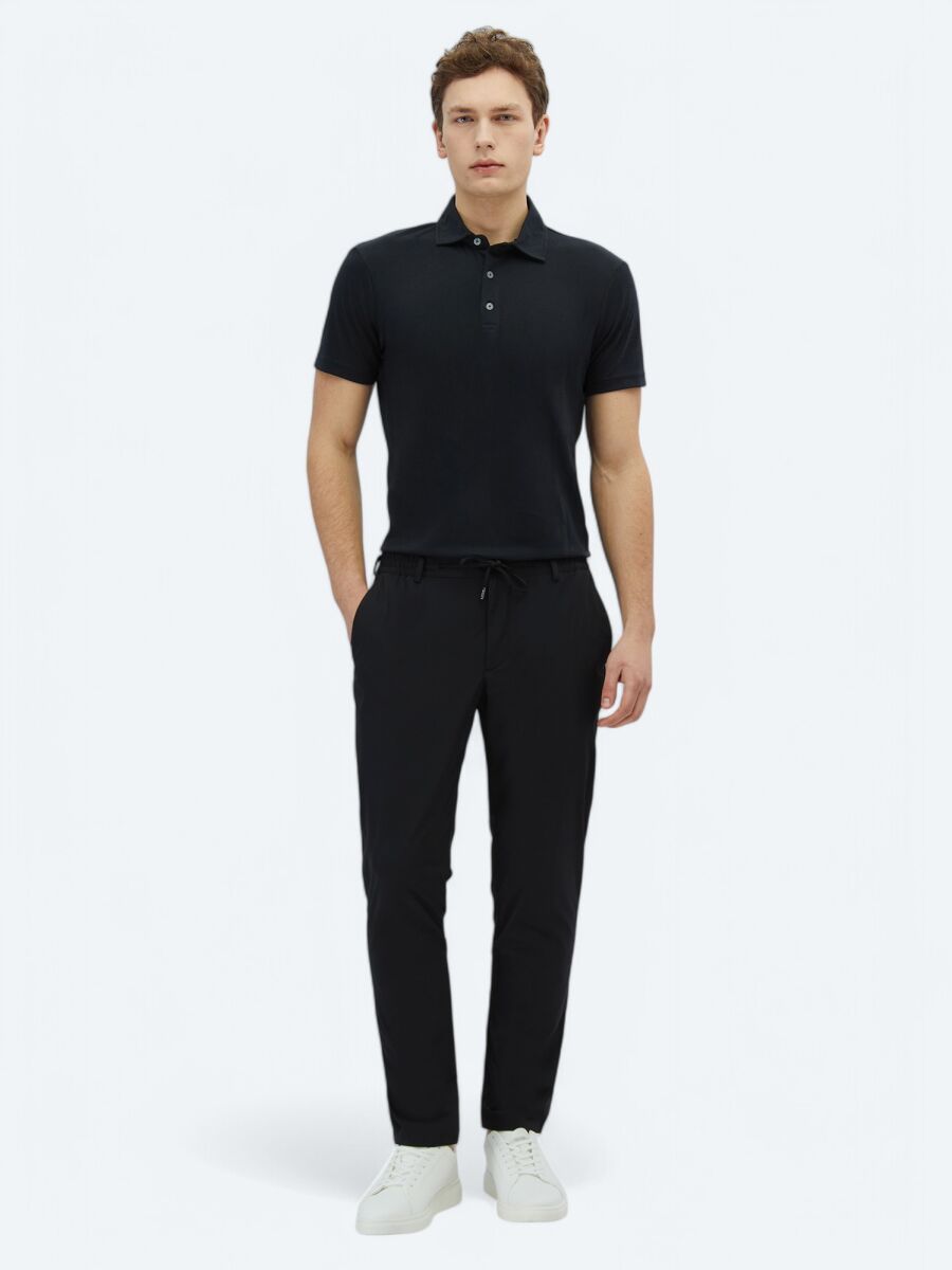 Black Weaving Jogging Fit Casual Trousers - 1