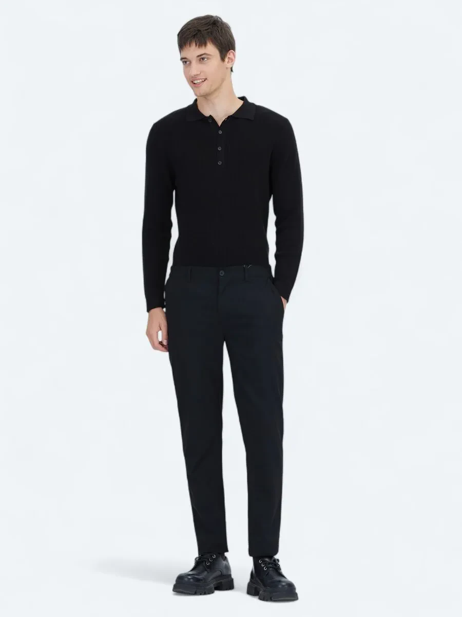 Black Weaving Jogging Fit Casual Trousers - 1