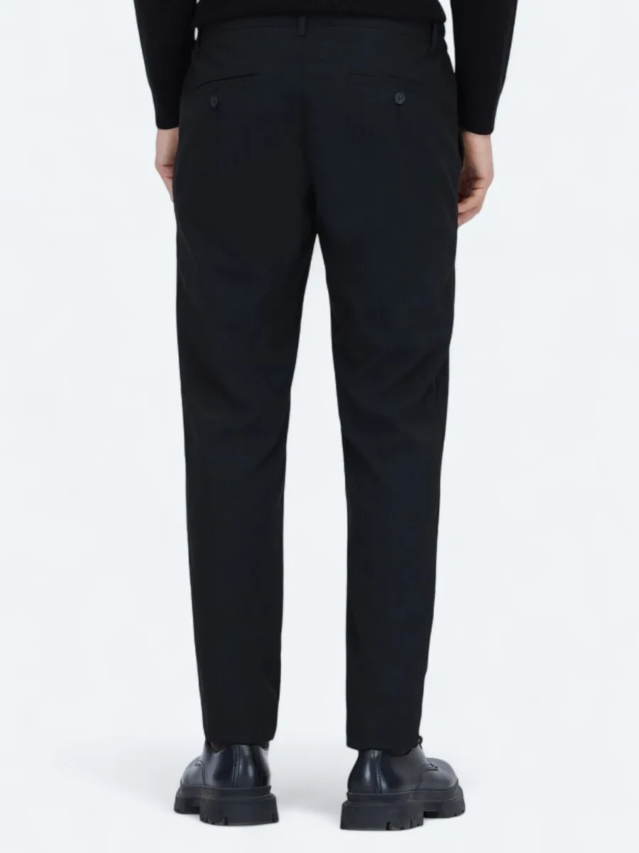 Black Weaving Jogging Fit Casual Trousers - 4