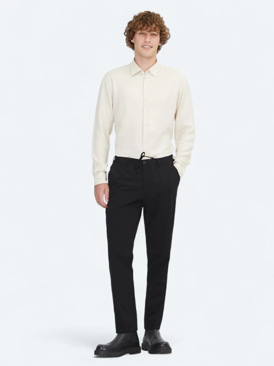 Black Weaving Jogging Fit Casual Trousers - 1