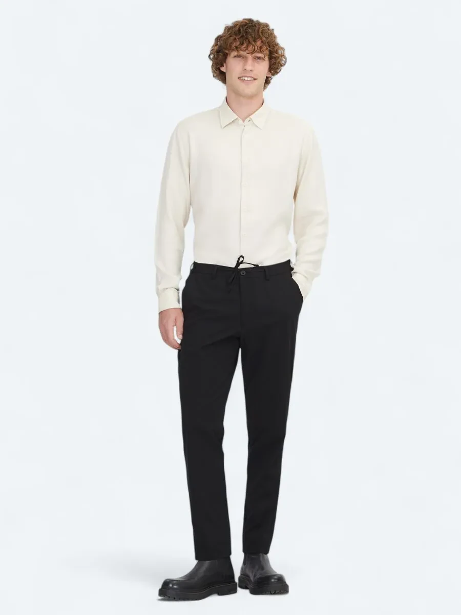 Black Weaving Jogging Fit Casual Trousers - 1