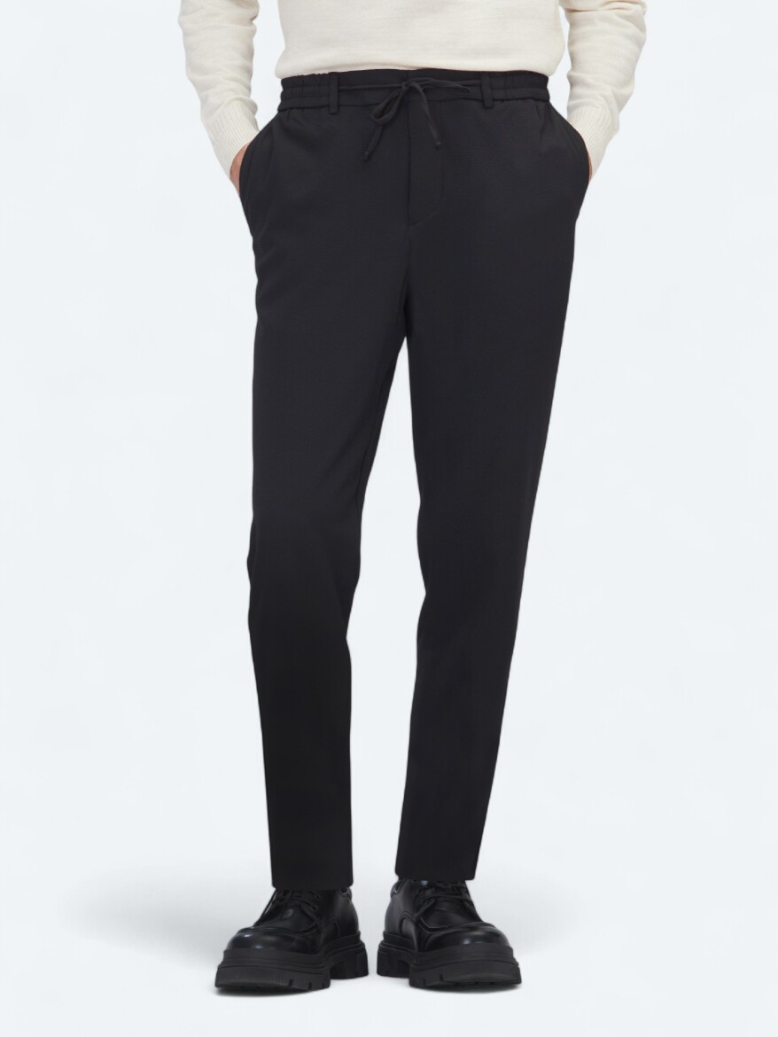 Black Weaving Jogging Fit Casual Trousers - KİP