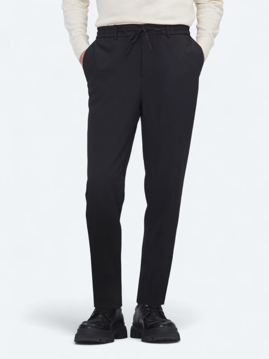 Black Weaving Jogging Fit Casual Trousers - 2