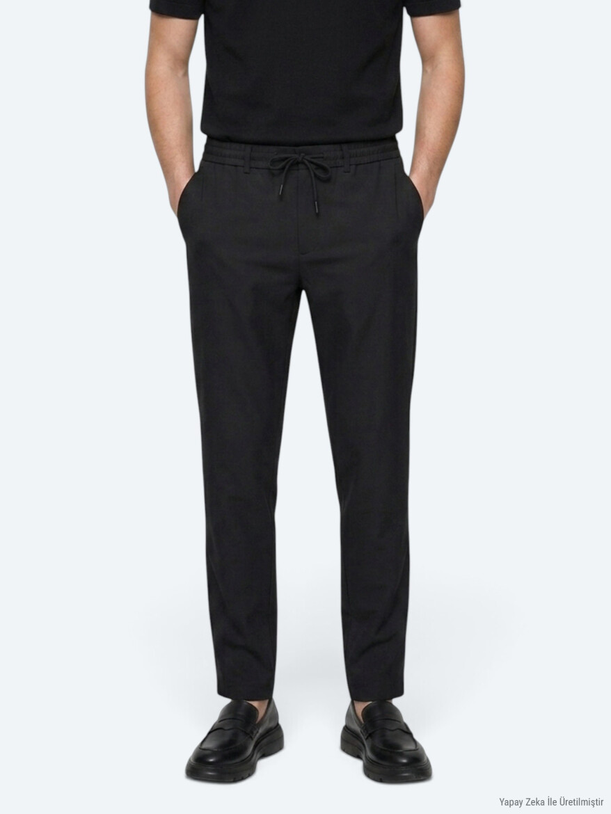Black Weaving Jogging Fit Casual Trousers - KİP