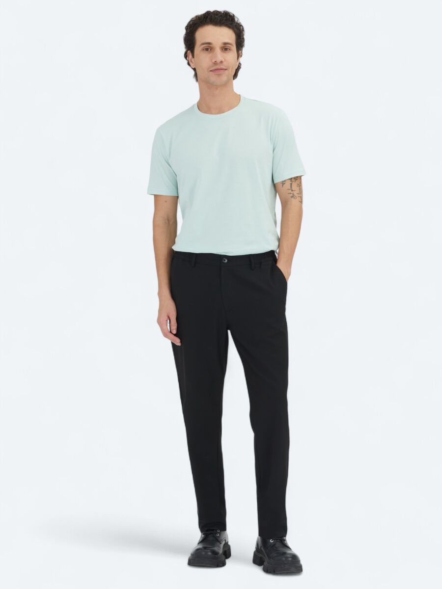 Black Weaving Jogging Fit Casual Trousers - 1