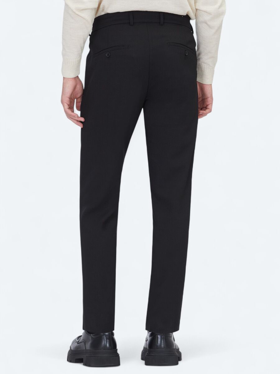 Black Weaving Jogging Fit Casual Trousers - 5