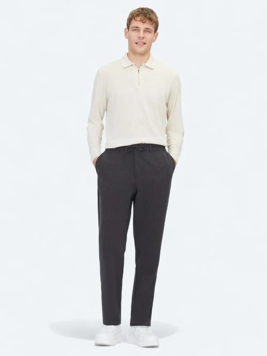 Black Weaving Jogging Fit Casual Trousers - 1