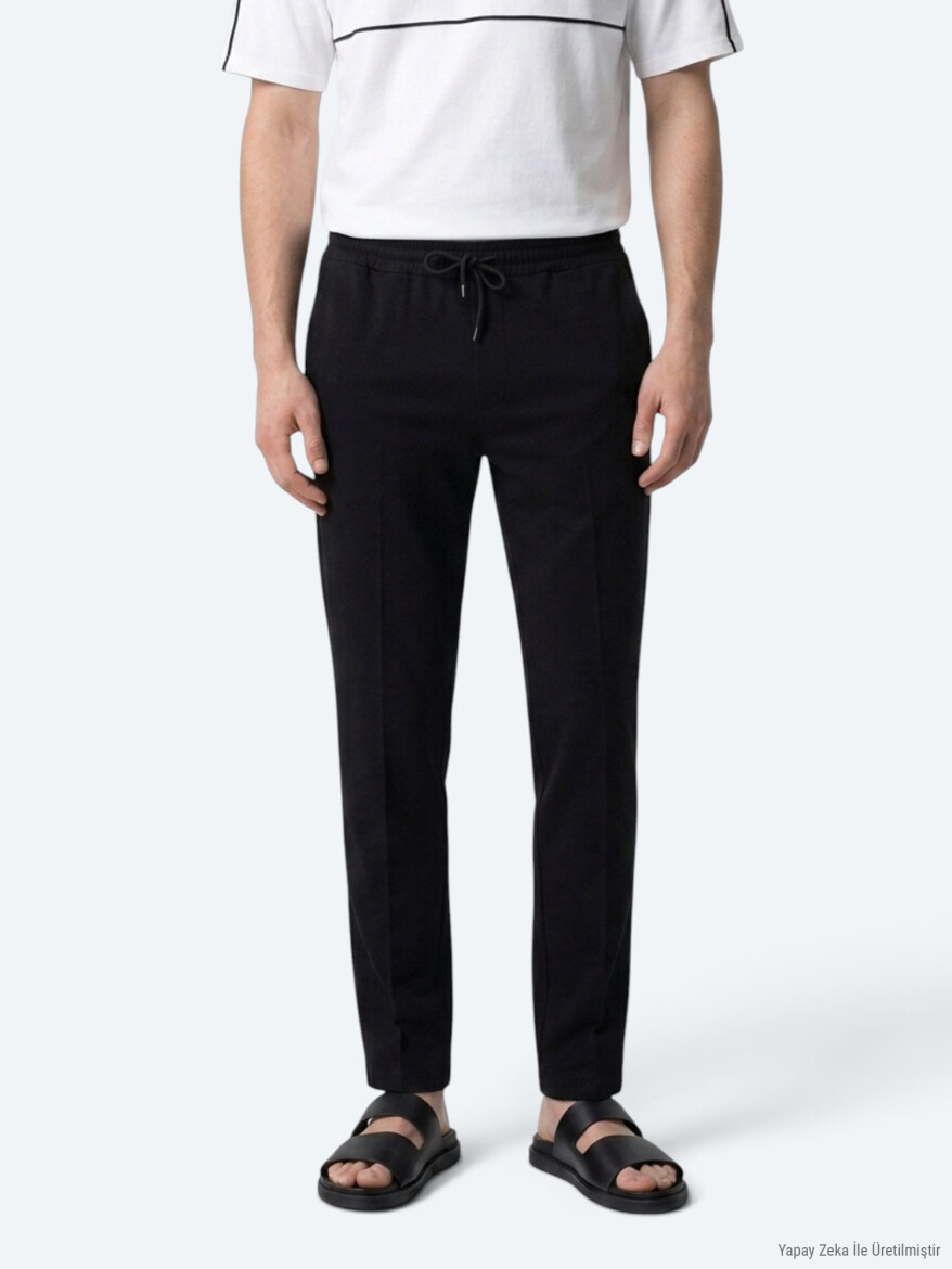 Black Weaving Jogging Fit Casual Trousers - KİP