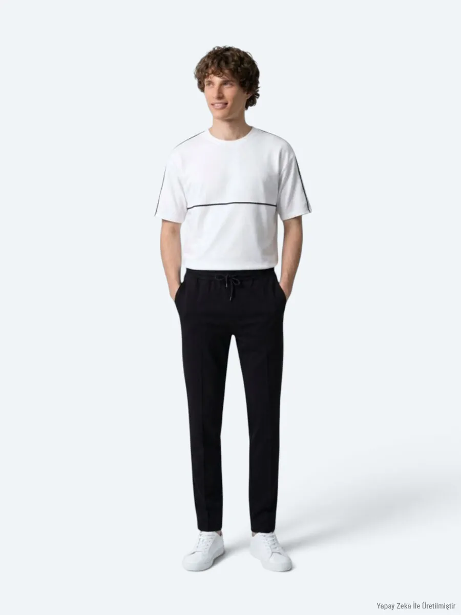 Black Weaving Jogging Fit Casual Trousers - 1