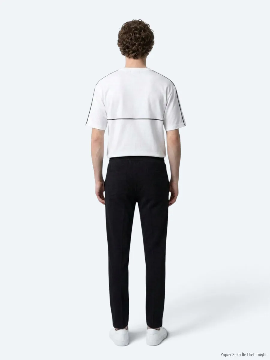 Black Weaving Jogging Fit Casual Trousers - 6