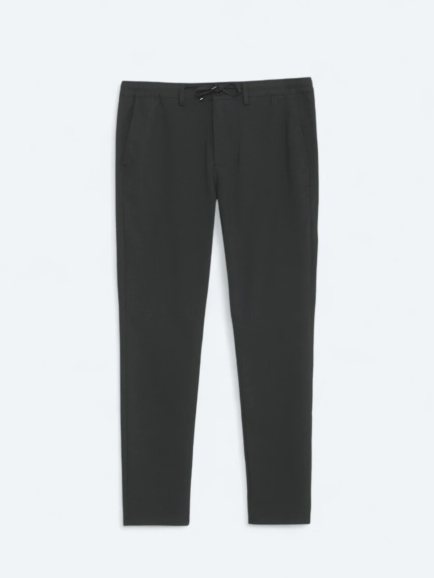 Black Weaving Jogging Fit Casual Trousers - 7
