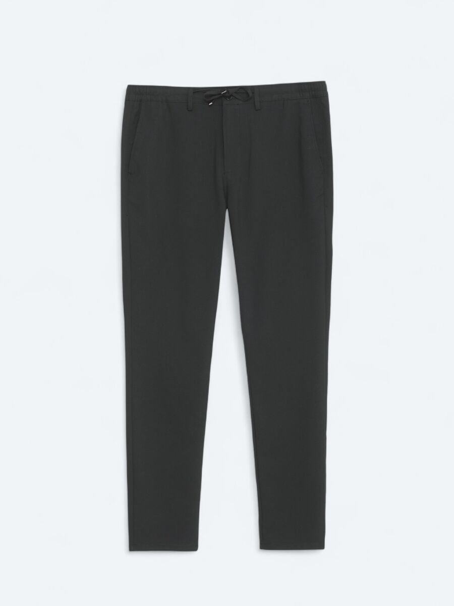 Black Weaving Jogging Fit Casual Trousers - 7