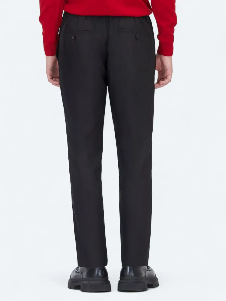 Black Weaving Jogging Fit Casual Trousers - 5