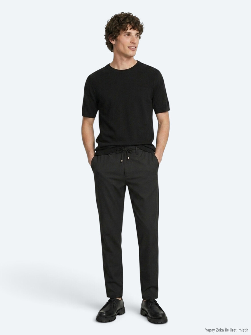 Black Weaving Jogging Fit Casual Trousers 