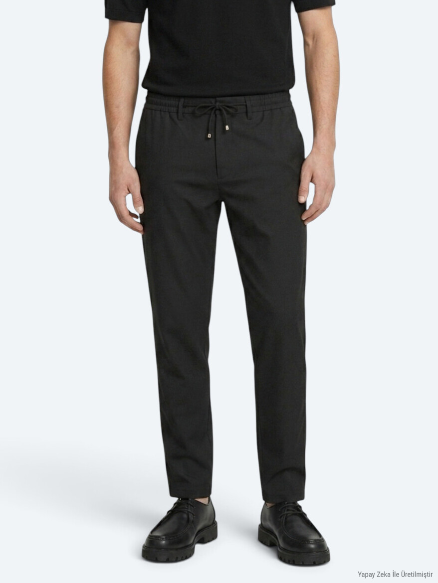 Black Weaving Jogging Fit Casual Trousers - 2